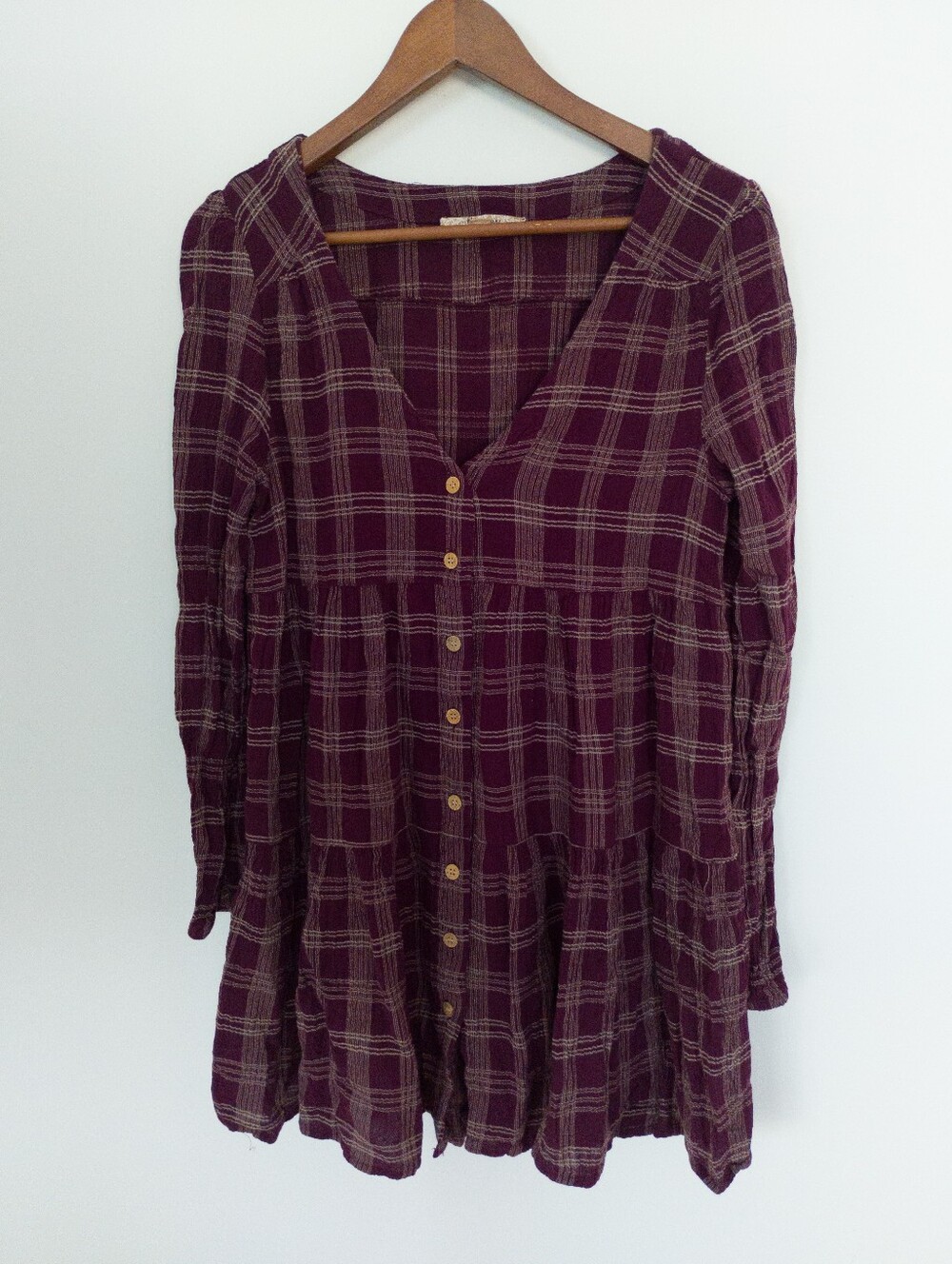 Harlow Purple Plaid Tiered Button Down Mini Dress 100% Viscose Small